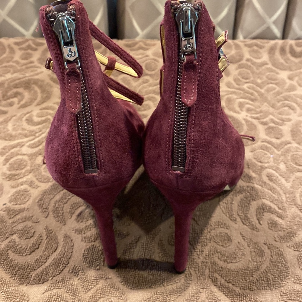 Sam Edelman Burgundy Suede Pointed Toe Lace-Up Heels - Picture 6 of 7